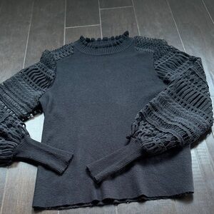 Sioni Black Sweater with Lace Sleeves